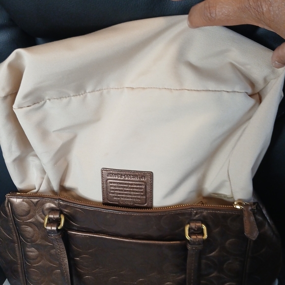 Coach Peyyon Signature Embossed Jordan Bronze Metallic Leather Tote - Picture 9 of 14